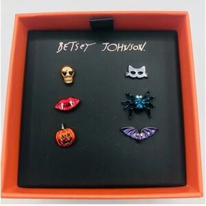 Betsey Johnson 6 Piece Mix Match Halloween Earrings Spider Bat Skull Fangs Mask